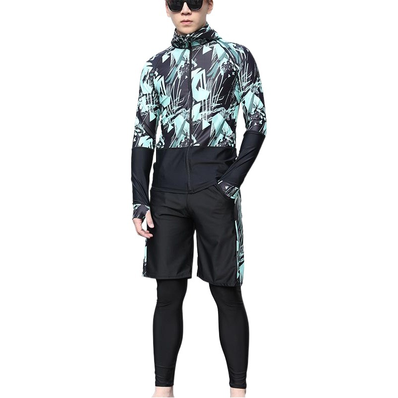 South Korea Ins Style Diving Suit Split Long-sleeved Trousers Skirt-style Fatty plus size Swimsuit Women's Couple Hooded Surfer Suit