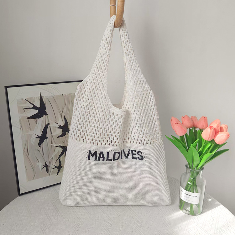 Picture of New Woven Bag Women's Letter All-match Knitted Shoulder Bag Fashion Large Capacity Tote Bag Handbag Maldives