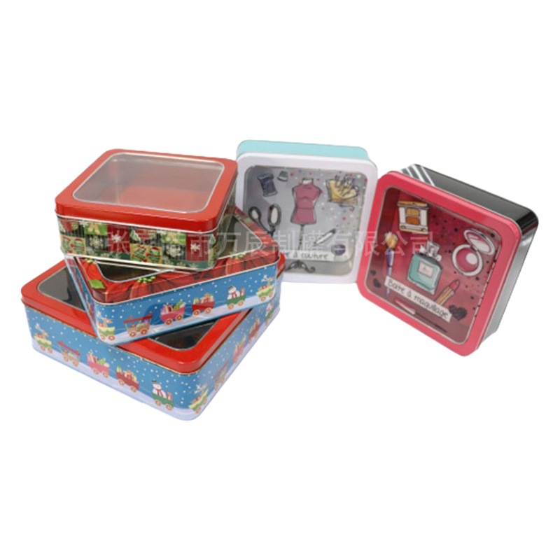 Square Tinplate Box Flip Storage Cosmetic Metal Packaging Square Window Tinplate Box Sample