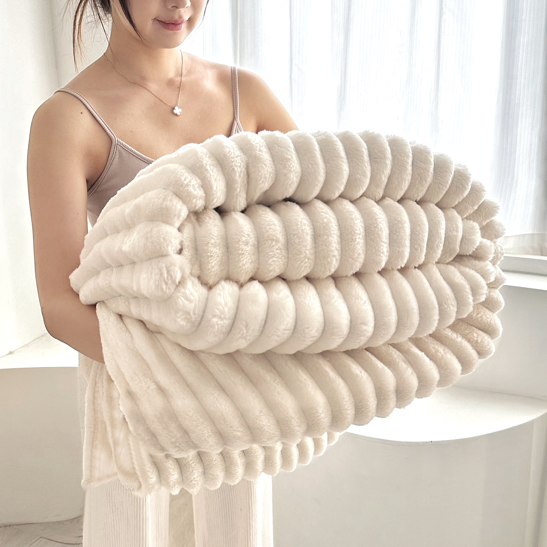 Picture of Autumn and Winter New Cross-Border 3.3cm Striped Blanket Thickeneded Dormitory Sofa Blanket Curled Nap Blanket Warm Blanket 4