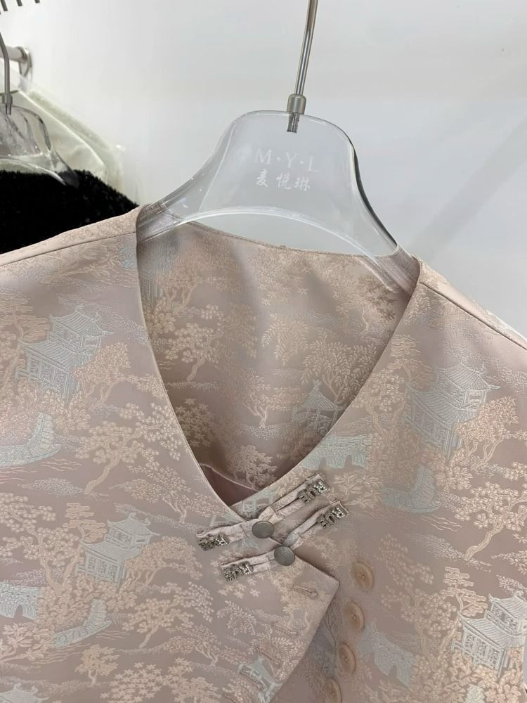 Picture of National style buckle fashion irregular design pink waistcoat women's spring 2024 new sleeveless waistcoat