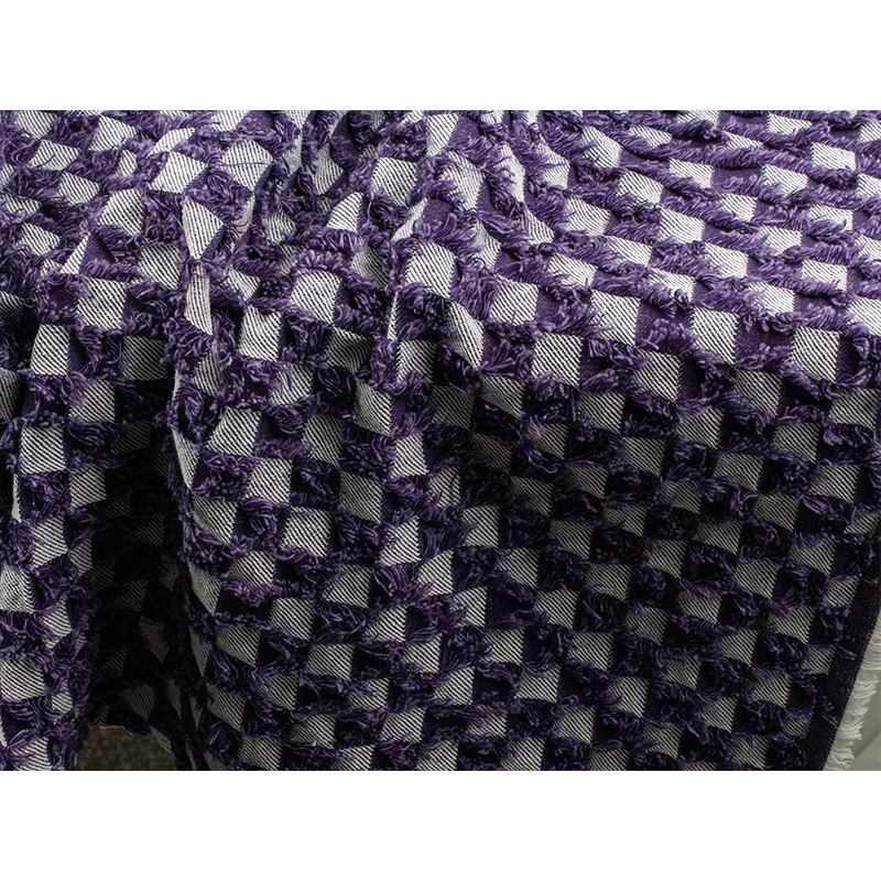 Purple tassel checkerboard pure cotton Denim fabric washed texture coat handmade diy clothing clothing design fabric