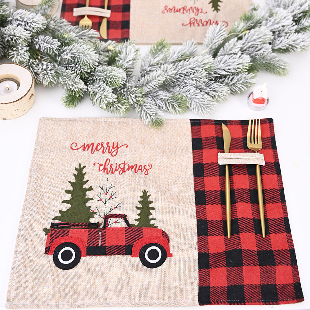 Fashion Christmas Decorations Red Black Plaid Car Christmas Placemat Carto Table Cloth Table Mat Home Dining Table Dress Up