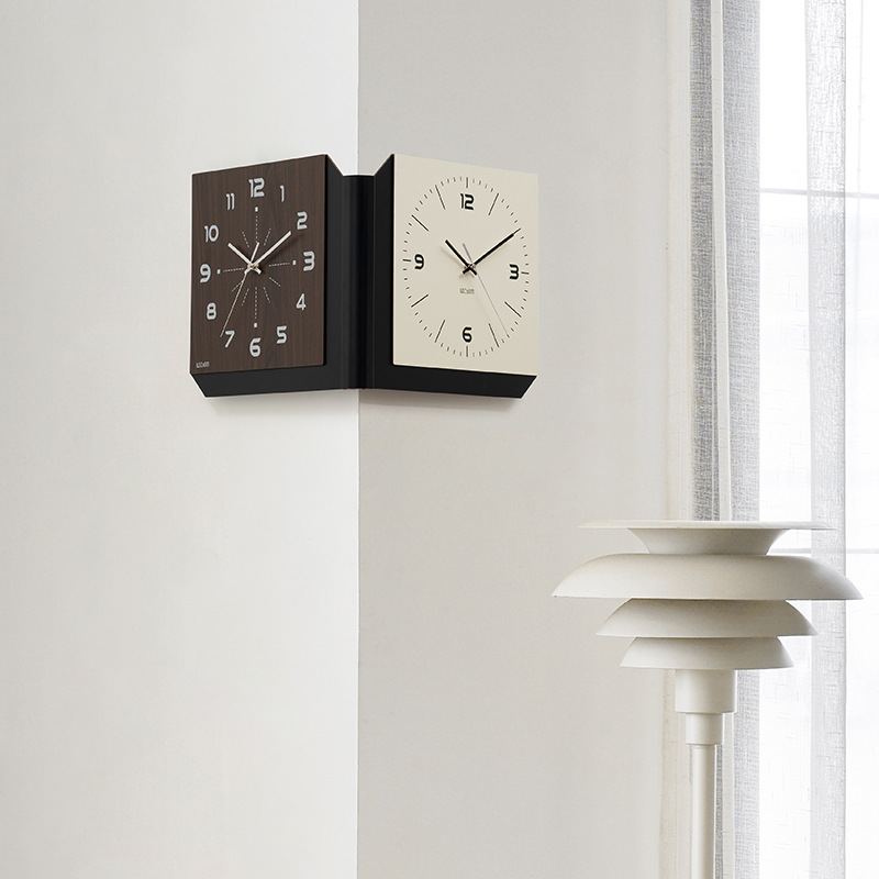 WOZOOM House Quasi-Punch-Free Double-Sided Corner Wall Clock 2024 New Home Fashion Living Room Corner Creative Clock