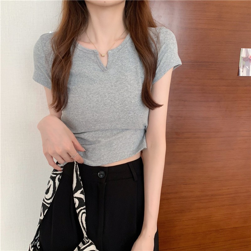 Picture of Short Women's Summer Design Sense Pink Slim-fit Navel Hot Girls Women's T-shirt Short-sleeved 2025 Summer New Clothes