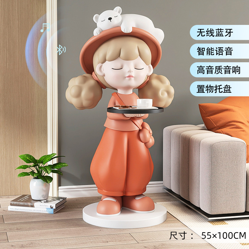 Picture of [Storage Speaker] Cream Style Girl Floor-Standing Ornament Home Decoration Living Room Tv Cabinet Next to Sofa Gift