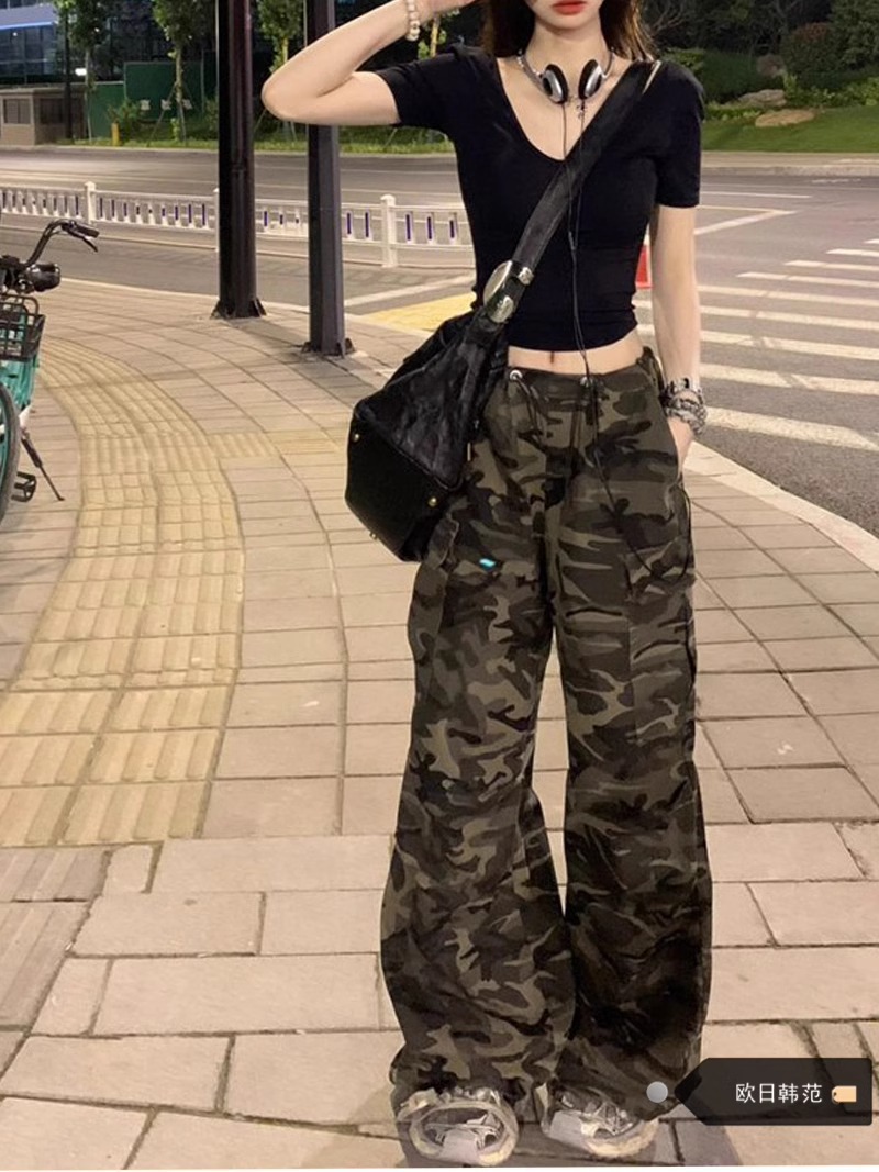 American Retro Camouflage Overalls Women's 2025 Spring and Autumn New Street Hot Girl Loose Straight-Leg Drape Casual Pants