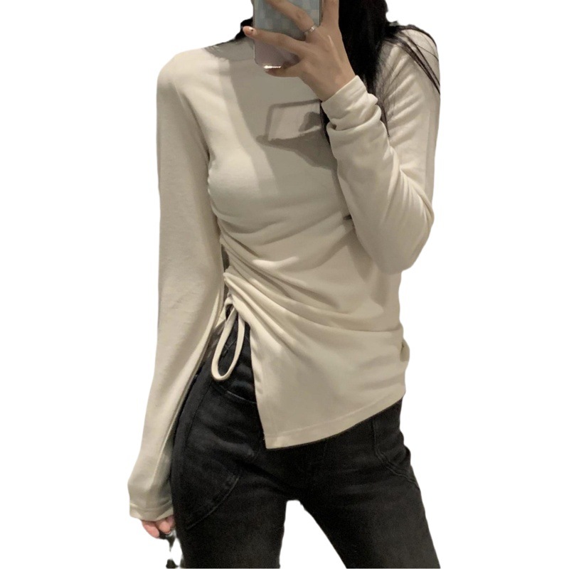 De Velvet Mock Collar Base Shirt T-shirt Women's Design Sense Niche Autumn and Winter Interior Warm Thickened Slim-fit Slim Top