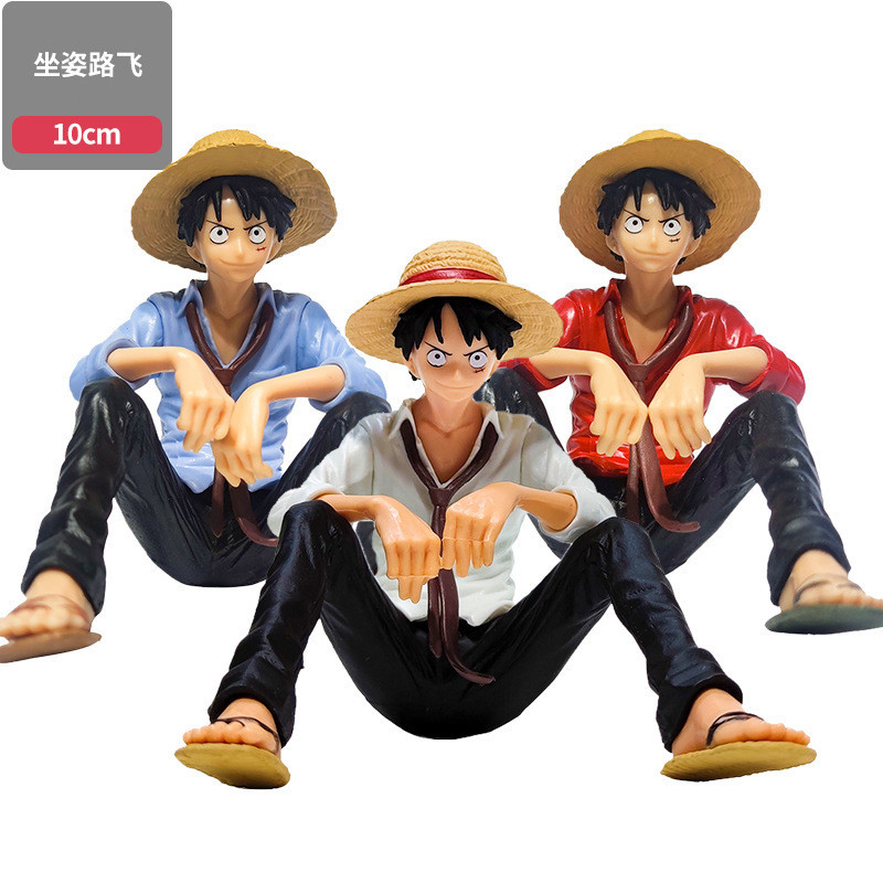 Pirate Sitting Position Luffy Figure Solid Shirt Straw Hat Luffy Gongzi Model Ornament