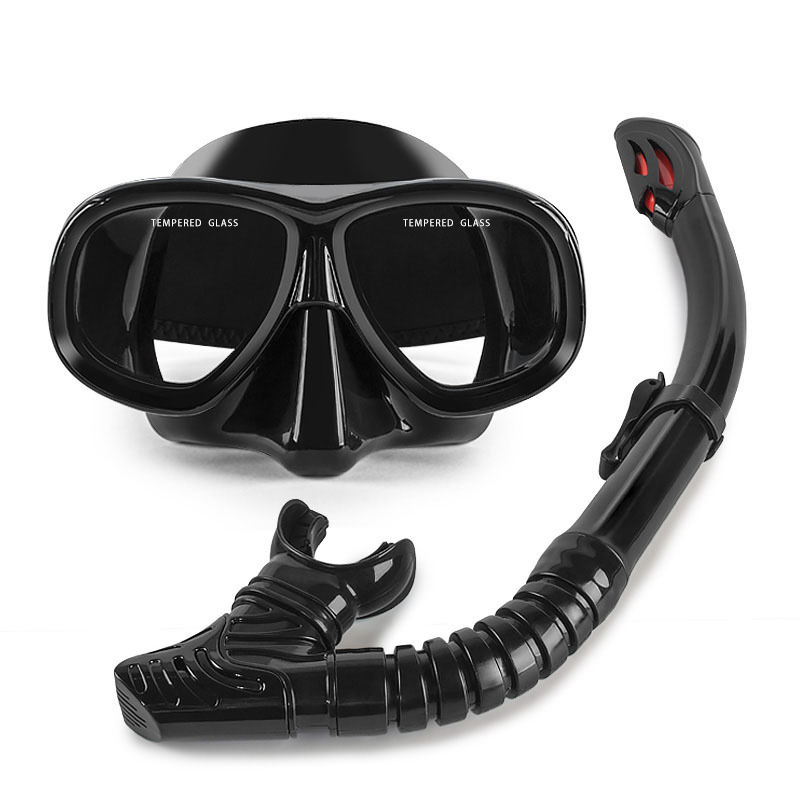 Picture of wave professional snorkeling two-piece silicone full dry breathing tube large frame with degrees diving goggles