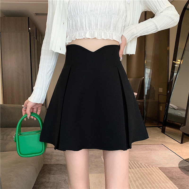 Spring and summer design sense niche high waist slimming small black skirt women's black elegant all-match A- line short skirt