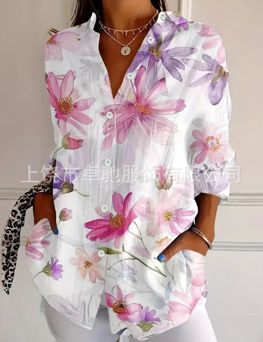 Picture of 2025 New Women's Long Shirt Women's Summer European and American Trend Long Sleeve Shirt Printed Pattern Printed 3D Shirt