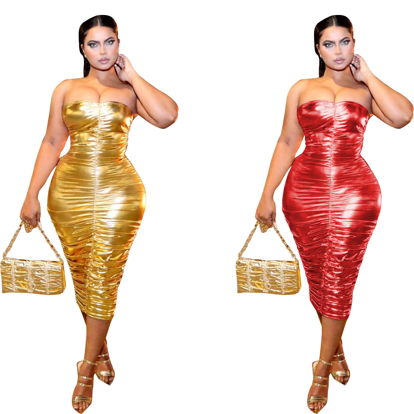Amazon ebay International station Europe and the United States cross-border off-shoulder gold sexy tight dress