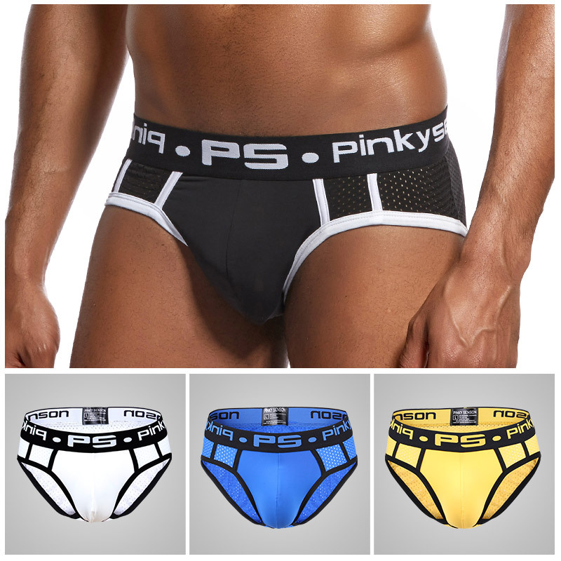 PINKYSENSON New Top-shelf Nylon Mesh Briefs Wide Rubber Low Waist Sexy Men PS303