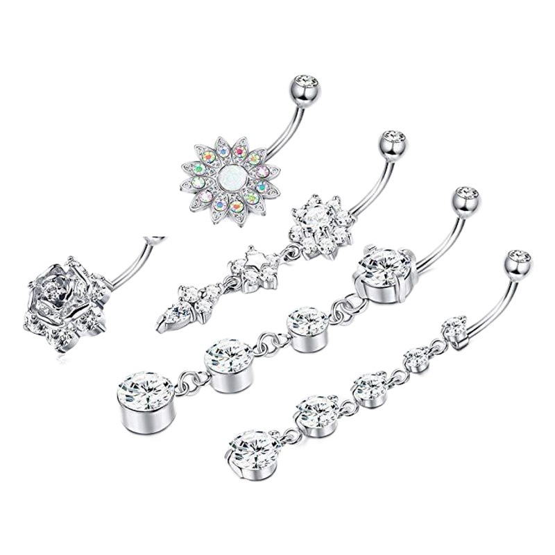 Picture of Amazon Explosions 6-piece Stainless Steel Zircon Silver Belly Button Ring Set Body Puncture Jewelry Wholesale