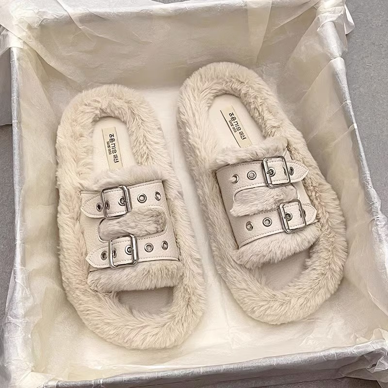 Picture of Thick-soled fluffy slippers for women's outdoor wear in autumn and winter Internet-famous popular household fluffy slippers versatile one-word cotton slippers