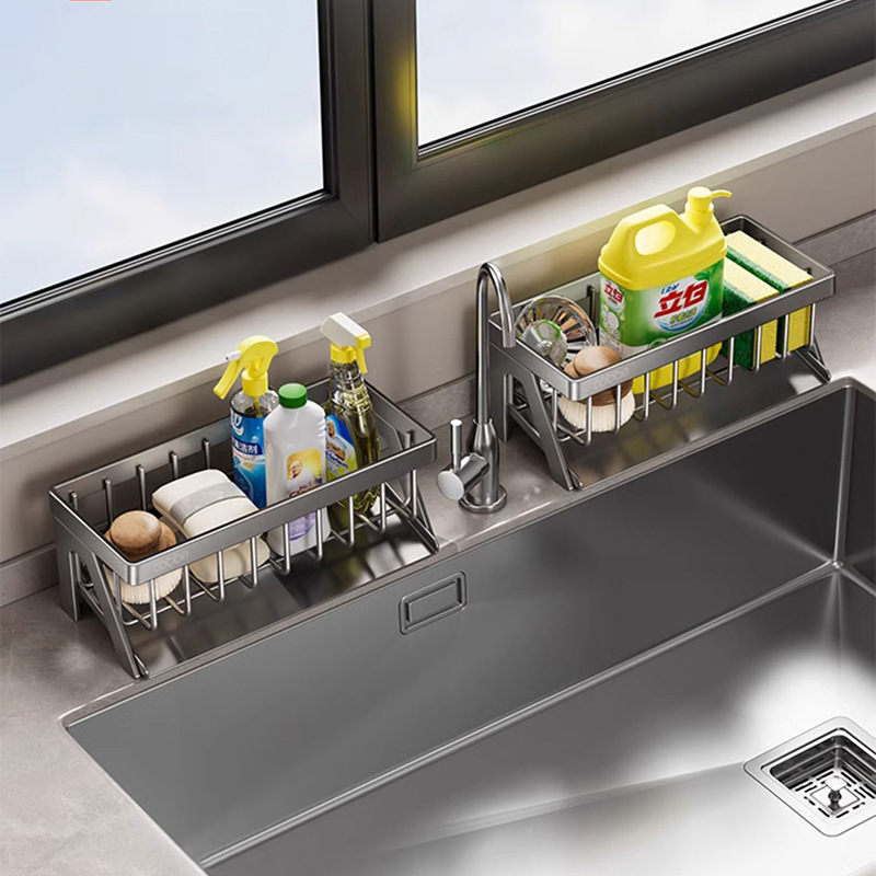 201 Stainless Steel Kitchen Sanitary Ware Basket Rag Rack Drain Storage Rack Steel Ball Sink Faucet Side Storage Rack