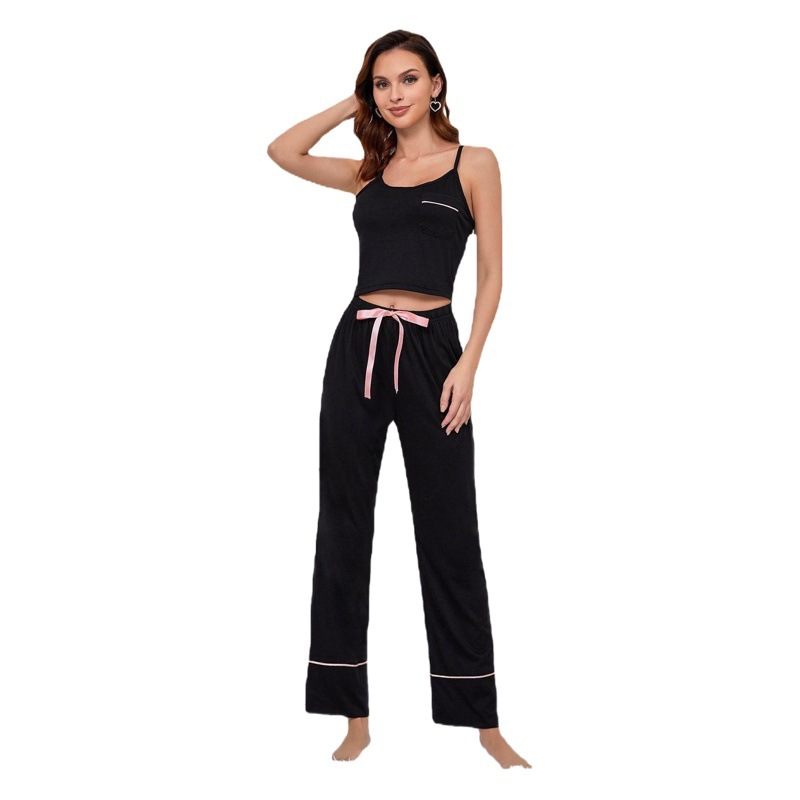 Amazon Cross-Border European and American Pajamas Women's Summer Suspender Pants Two-Piece Set Women's Home Clothes Export Pajamas