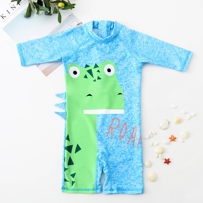 Children's Swimwear Boys Cute Dinosaur one-piece Swimwear Wholesale Baby Baby Quick Dry Sun Protection Swimwear with Cap