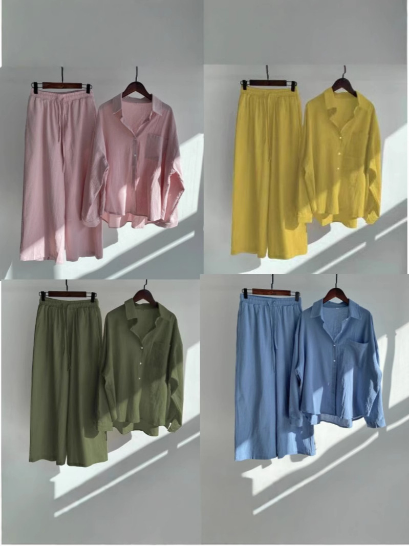 Independent Station Cross-border Spring Retro Elegant Two-piece Set Women's plus size High Waist Loose Shirt Wide Leg Cropped Pants suit