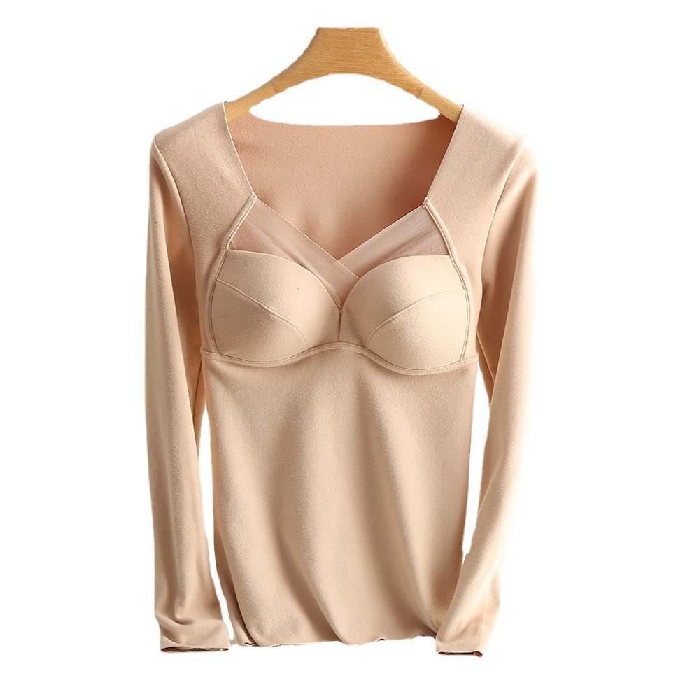 Picture of Winter Warm Long-Sleeved V Neck All-In-One Fixed Coaster German Velvet Intimates for Women, Fleece-Lined Tops That Can Be Worn Outside