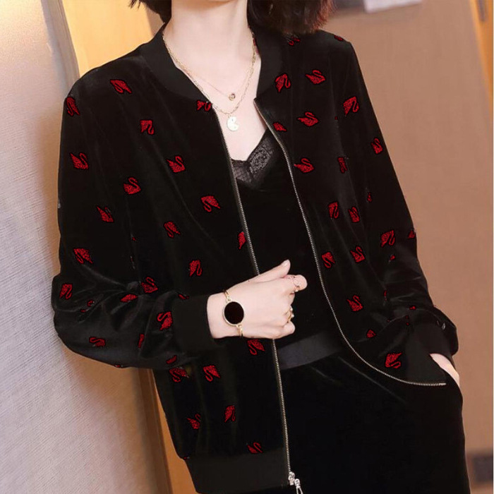 Picture of Casual Golden Velvet Coat Women's Fashionable Instagram Style Women's Autumn New Clothes Korean Loose Western Style Baseball Suit Jacket