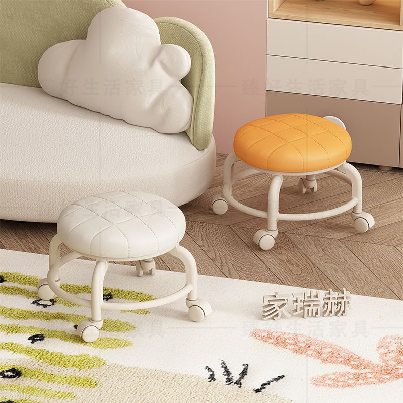 Picture of Spinner wheel small stool sedentary home modern simple mobile wheeled bench pulley low stool with baby round stool