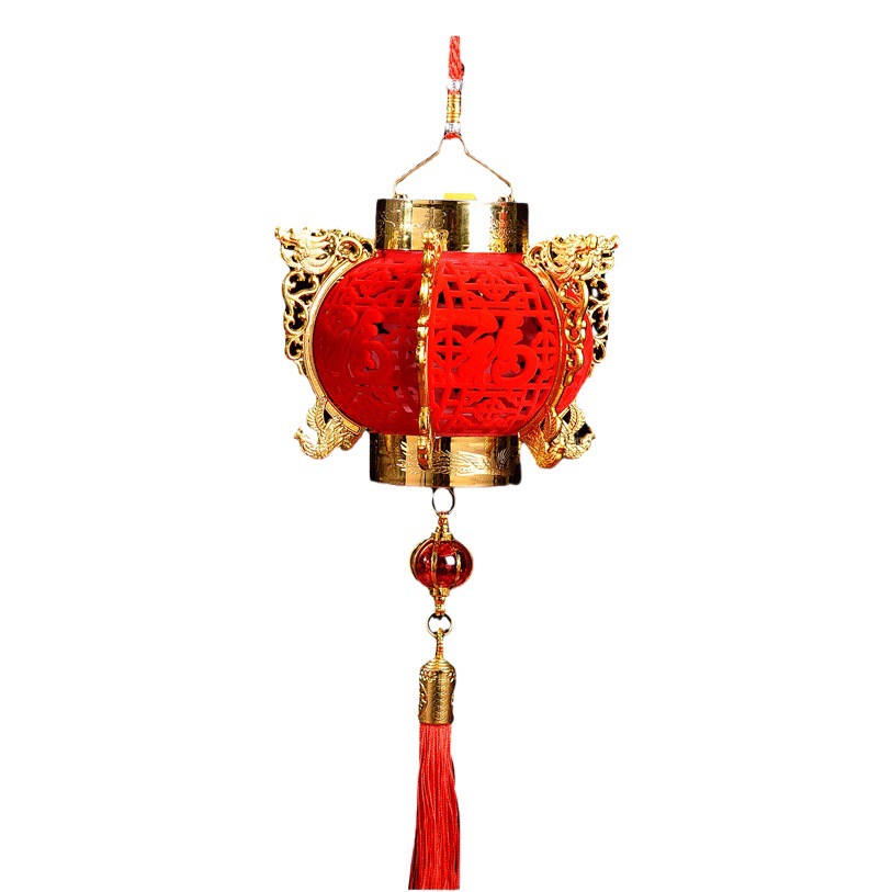 Ding Cheng New Year of the Snake Lantern Festival Hot Flocking Vintage Hexagonal Palace Lantern Dragon and Phoenix Chengxiang Luminous Projection Portable Lantern