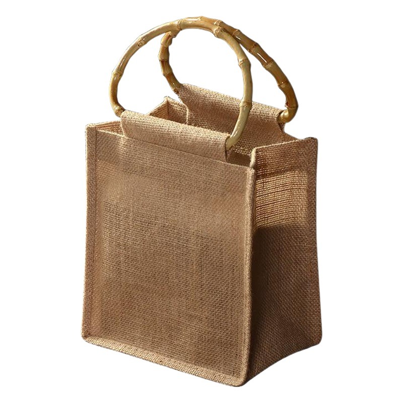 Arc bamboo linen bag 22*23 personality art retro Joker single pot box bag gift lunch box handbag