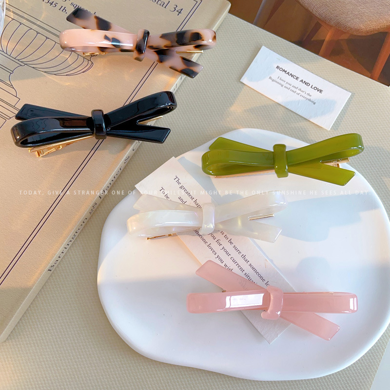 Picture of French Classic Bow Hairpin Acetic Acid Fresh Girl's Side Bangs Clip Cross Hollow Bow Tie Hairpin