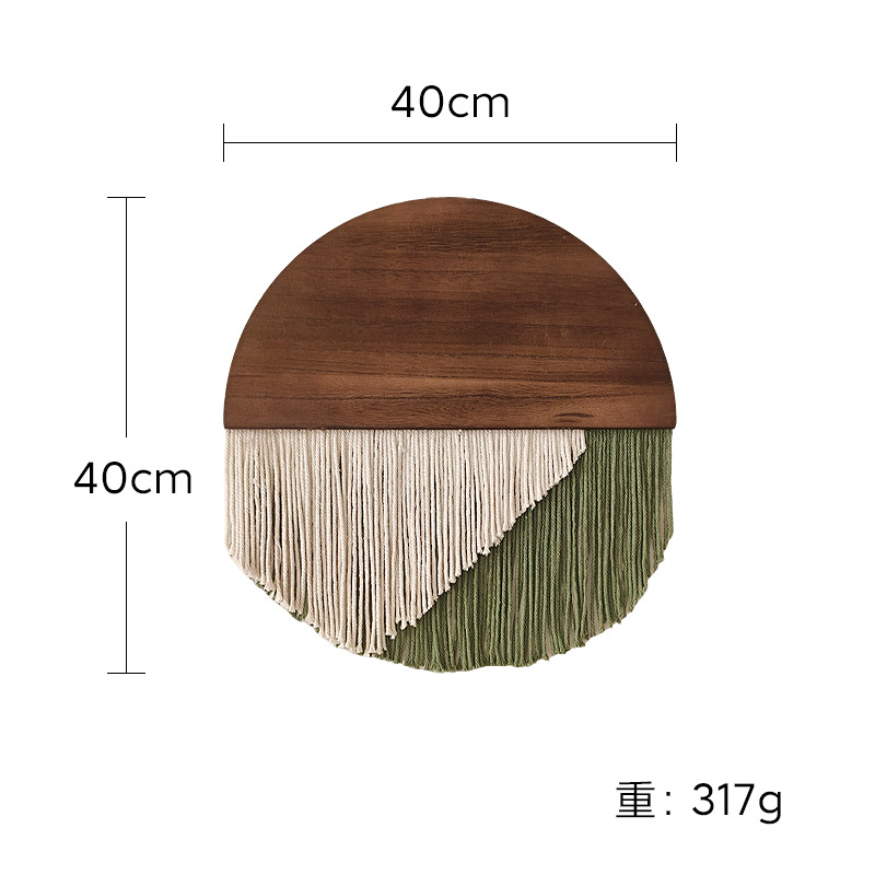 Picture of Bohemian Style Semicircular Wooden Board Tassel Tapestry B&B Cotton Tapestry Background Handmade Wall Hanging Woven Tapestry