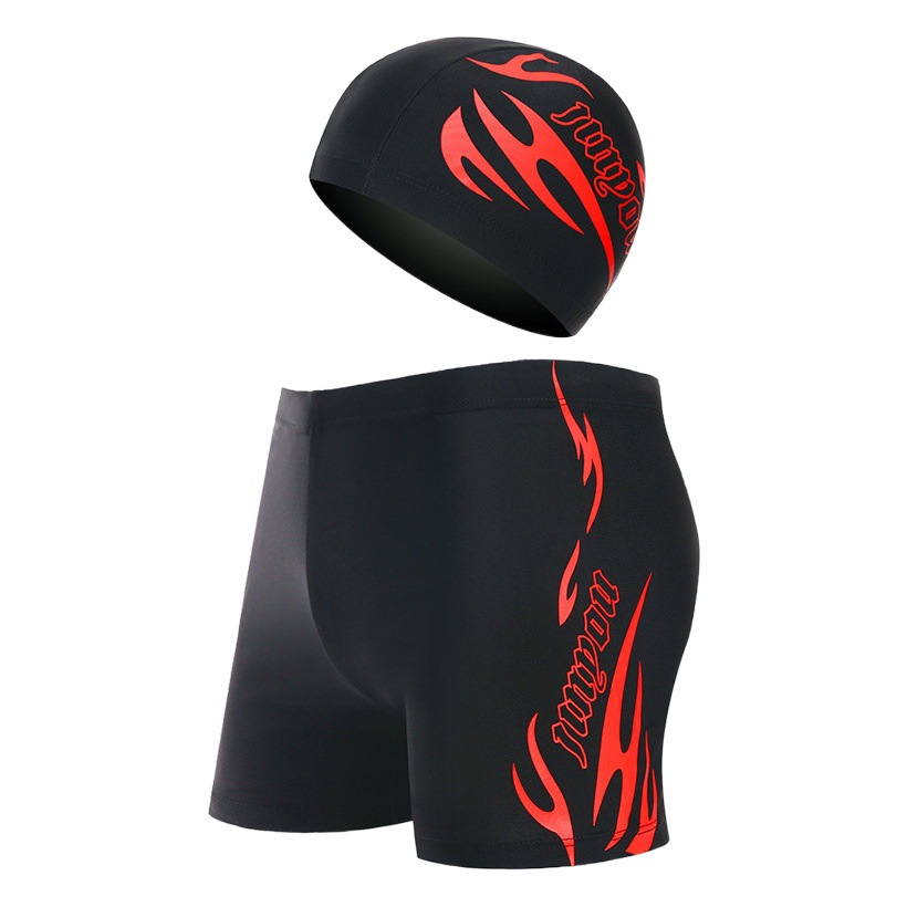 Solid Color Swimming Cap Beach Trunks Adult Swimming Trunks Men's Letter Printed Swimming Trunks plus size Fat Guy's Flat Corner Anti-Embarrassment