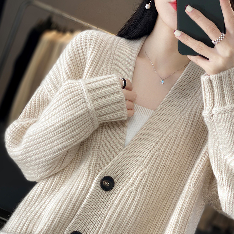 Picture of Cardigan V Neck Women's 2025 Autum Sweater Loose Pure Color Knitted Bottoming Top Lazy Pure Color Jacket