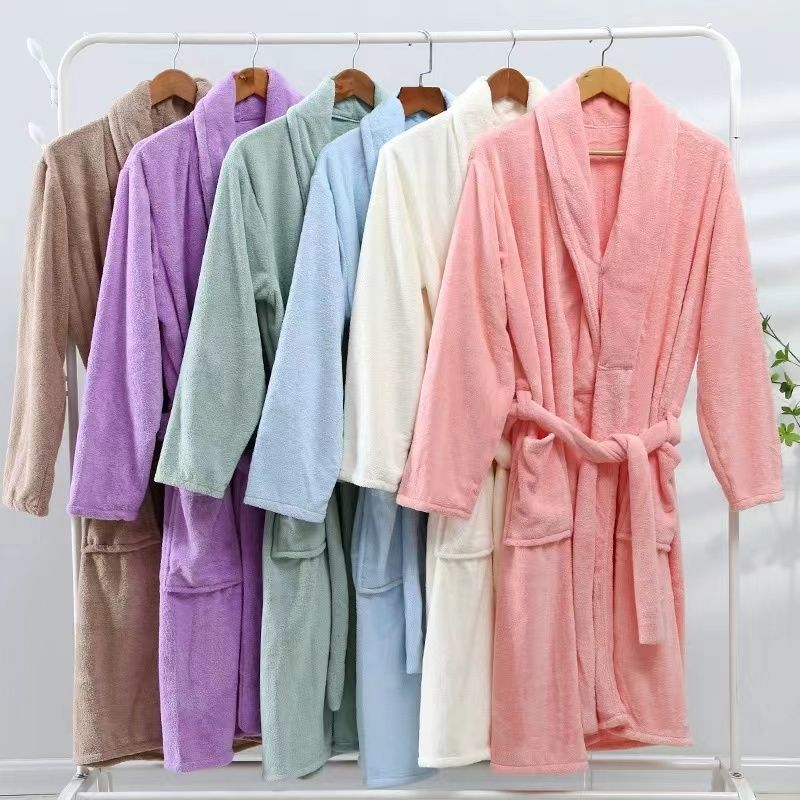 Spring and Autumn Flannel Casual Home Pajamas Winter Simple Fashionable Bathrobe Coral Fleece Lined and Fat Loose Nightgown