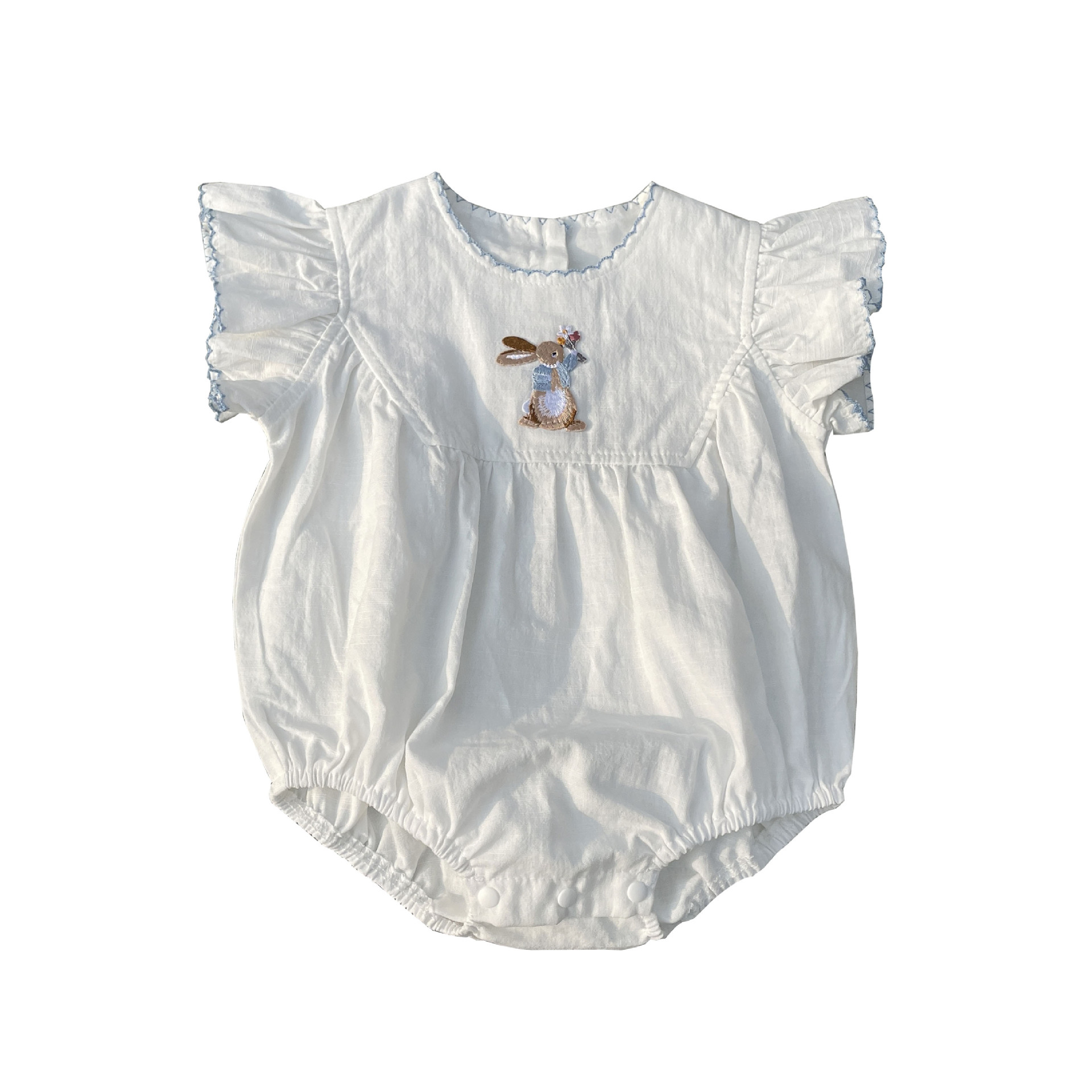 Picture of Baby Summer New Baby Girl Bunny Embroidered Bag Fart Clothing Full Moon Hundred Days Clothing Flying Sleeves Princess Crawling Clothing Thin Section