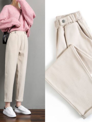 Autumn and Winter woolen radish pants women's loose slimming straight casual pants high waist harem pants cropped grandma pants