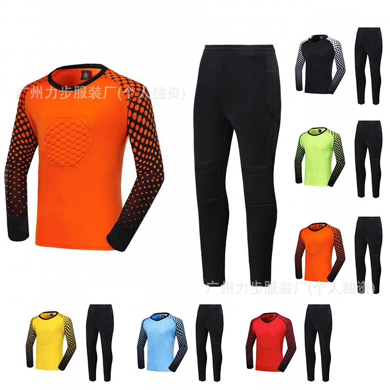 Football clothing goalkeeper's general clothing suit adult children's dragon gate training clothing long sleeve trousers jersey knee pad printing