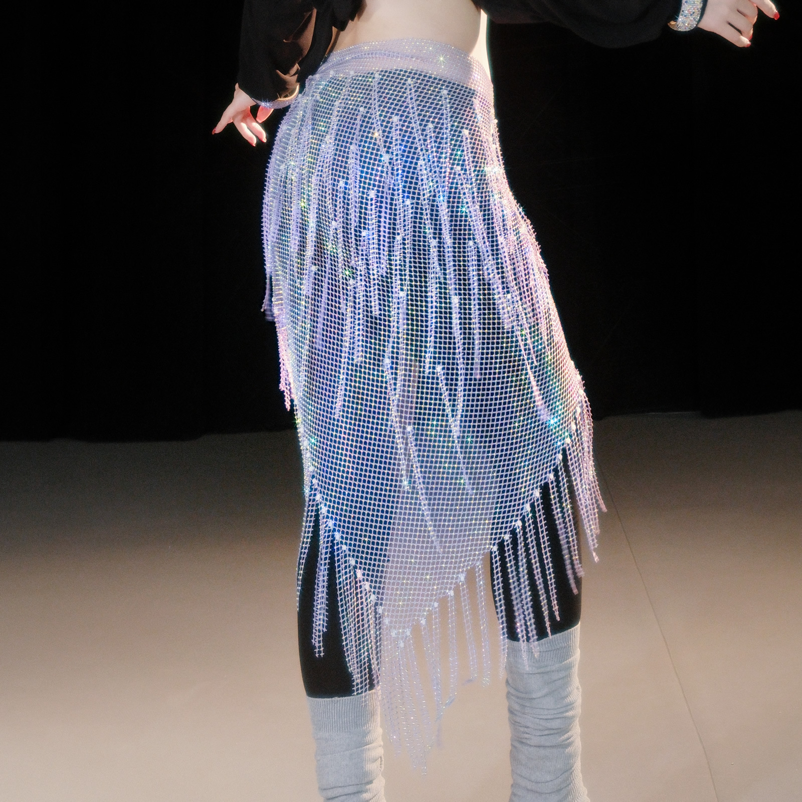 Picture of Dancer Handmade Flash Diamond Hip Towel Belly Dance Tassel Waist Chain Multi-layer Hot Diamond Dance Accessories Fart Curtain Y1028