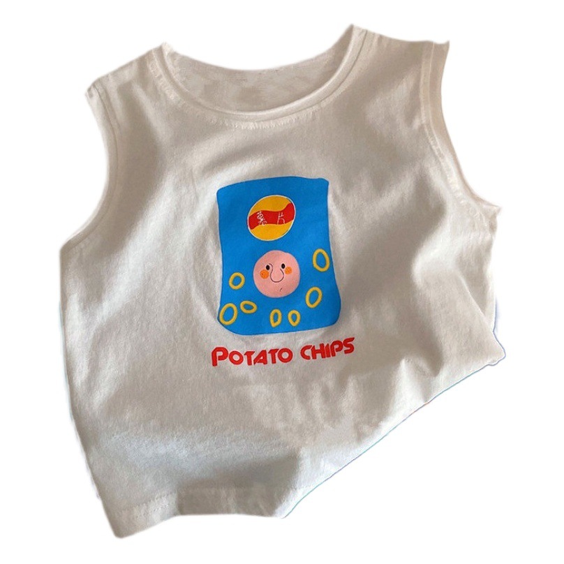 Pure Cotton Baby Kidsren's Sleeveless T-Shirt 2025 Trendy Brand Handsome Boys and Girls Vest Waistcoat Top Undershirt Summer Wear