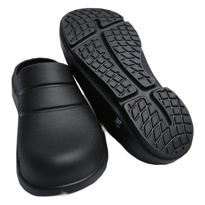 High elastic shock-absorbing closed toe slippers slip-on black home chef labor protection breathable non-slip eva slippers