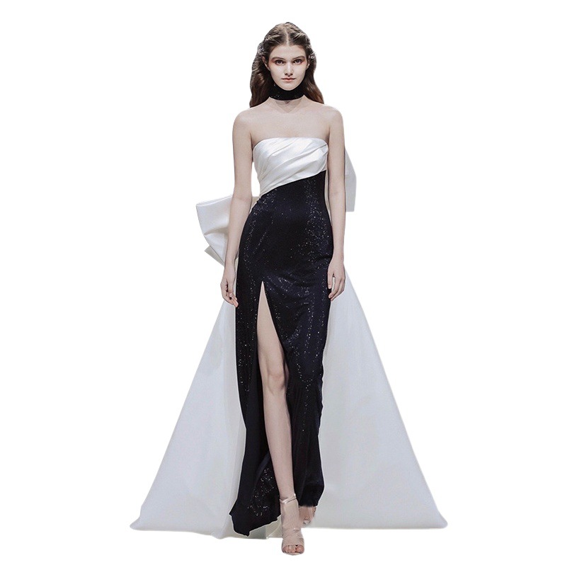 Evening Dress Light Luxury Niche High-end Socialite Engagement Banquet Birthday Host Temperament Strapless Dress Women's High-end Sense
