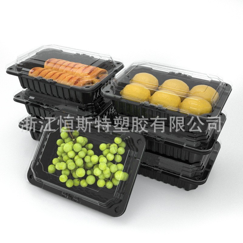 Wholesale disposable fresh tray with lid plastic box thickened vegetable and fruit box pork beef Black packing box