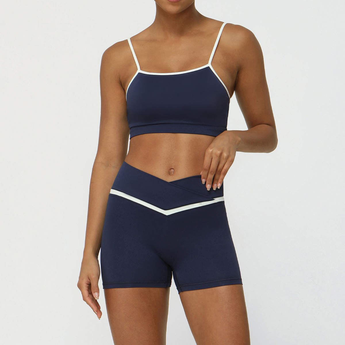 Picture of Cross-border New Contrast Color Yoga Clothing suit Naked Hip Lifter Sports Leisure Fitness Clothing suit Cross Waist Yoga Pants