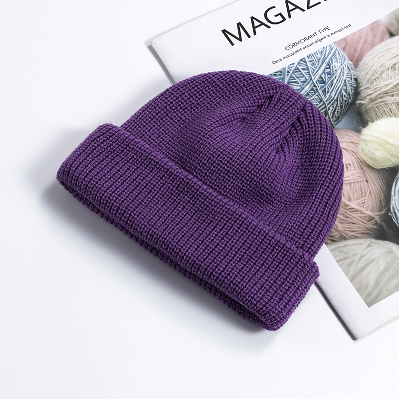 Picture of Melon Skin Hat Men's Korean Style Trendyy Autumn and Winter Woolen Hat Student Fashion Cuffed Yuppie Cold Hat Women's Brimless Knitted Hat