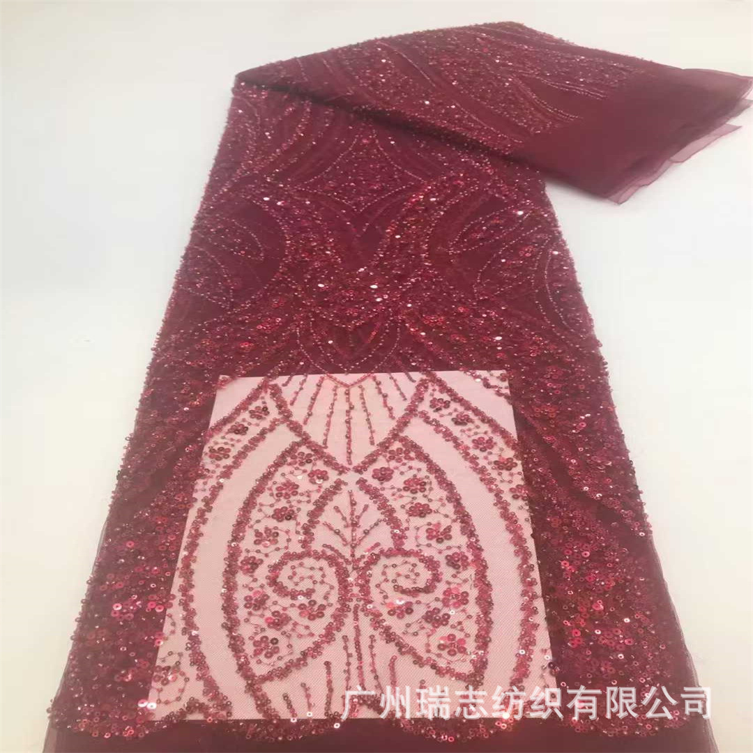 Picture of African sequins embroidered printed mesh wedding dress fabric African Sequins Lace Fabric