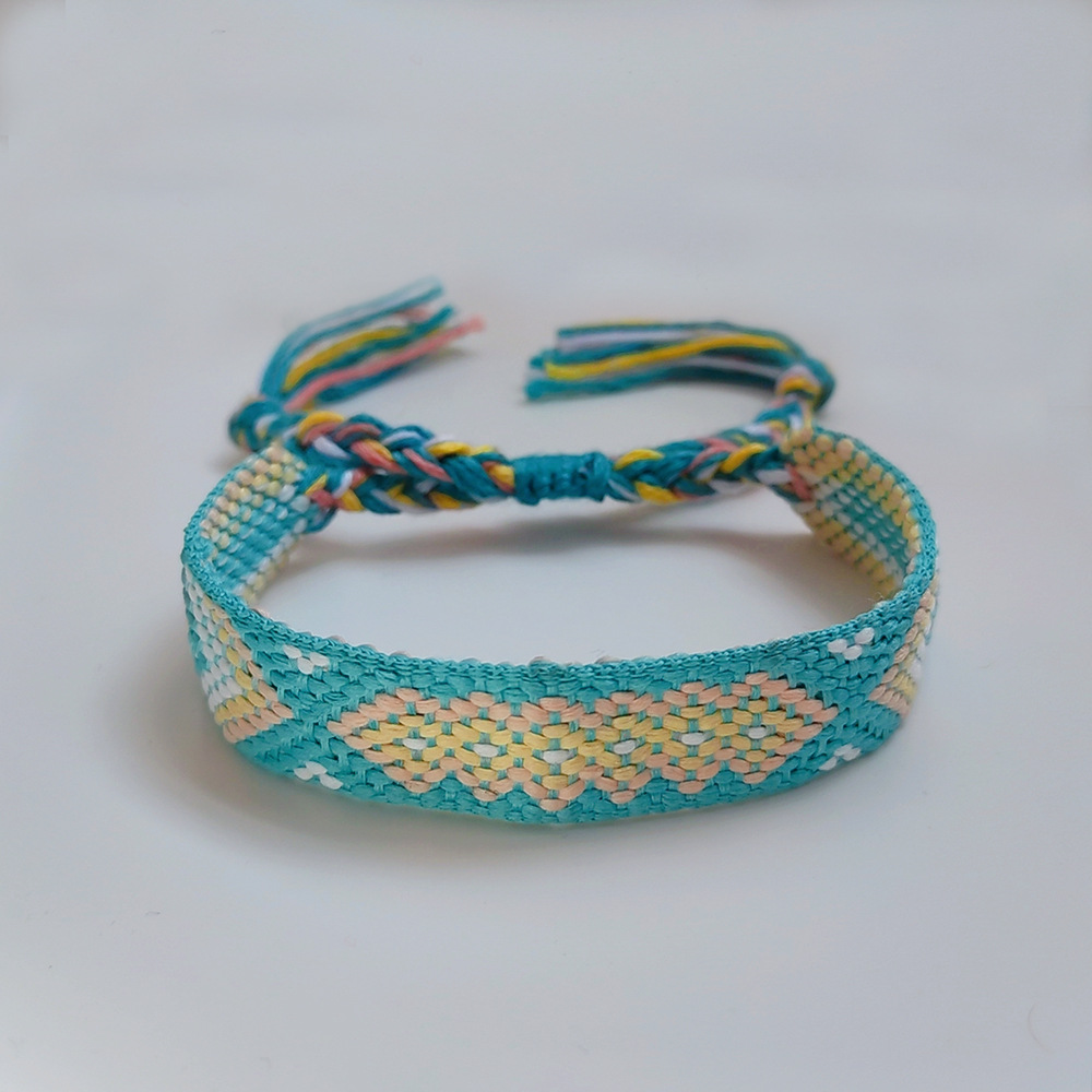 Picture of Colombian Style Ribbon Cotton Bracelet Women's Handmade Woven Ethnic Style Geometric Color Tassel Pure Lucky Hand Rope