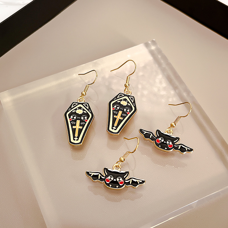 European and American Ethnic Style Halloween Dark Owl Ear Hook Cartoon Trendy Cool Simple Pattern Earrings Ear Jewelry