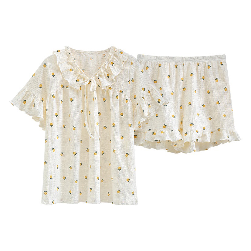 New Summer Pajamas Women's Short-sleeved V-neck Two-piece Set Pure Desire Style Cute Fresh Style Floral Women's Home Clothes