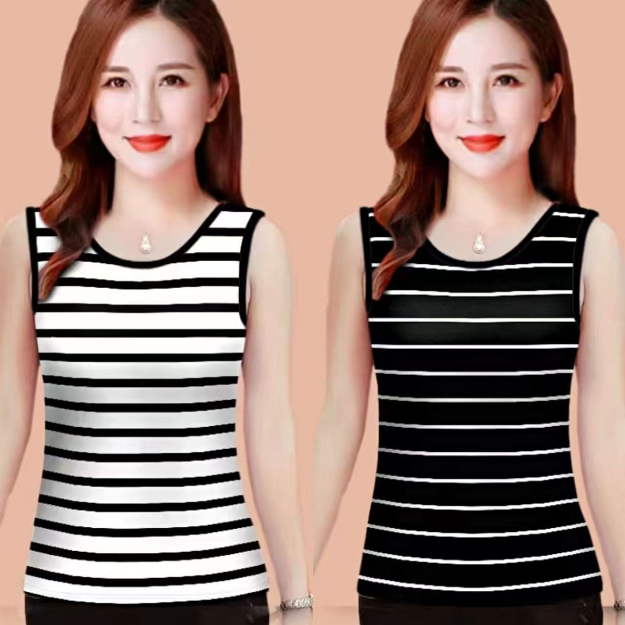 2025 Strap Striped Vest Women's Summer Bottoming Underwear plus size Mother's Inner Sleeveless Strap Bottoming Shirt
