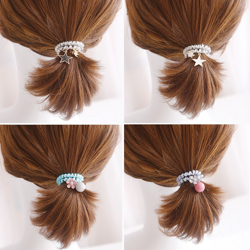 Picture of South Korea Phone Line Cute Hair Ring Base Flower Hair Rope Leather Cover Candy Color Hair Accessories Hair Rope Hair Accessories